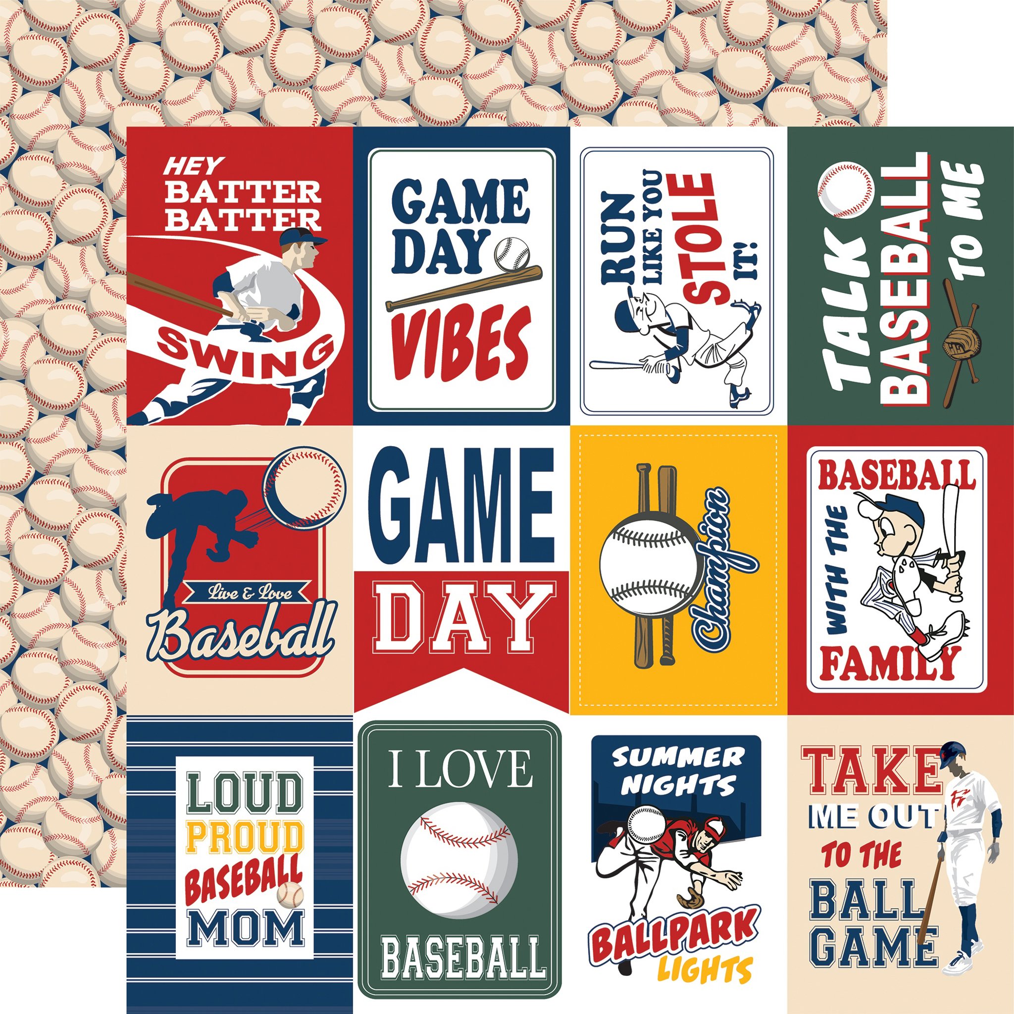 Bild von Home Run Cardstock 5 Blatt  12"X12"-Hey Batter Batter Swing 
