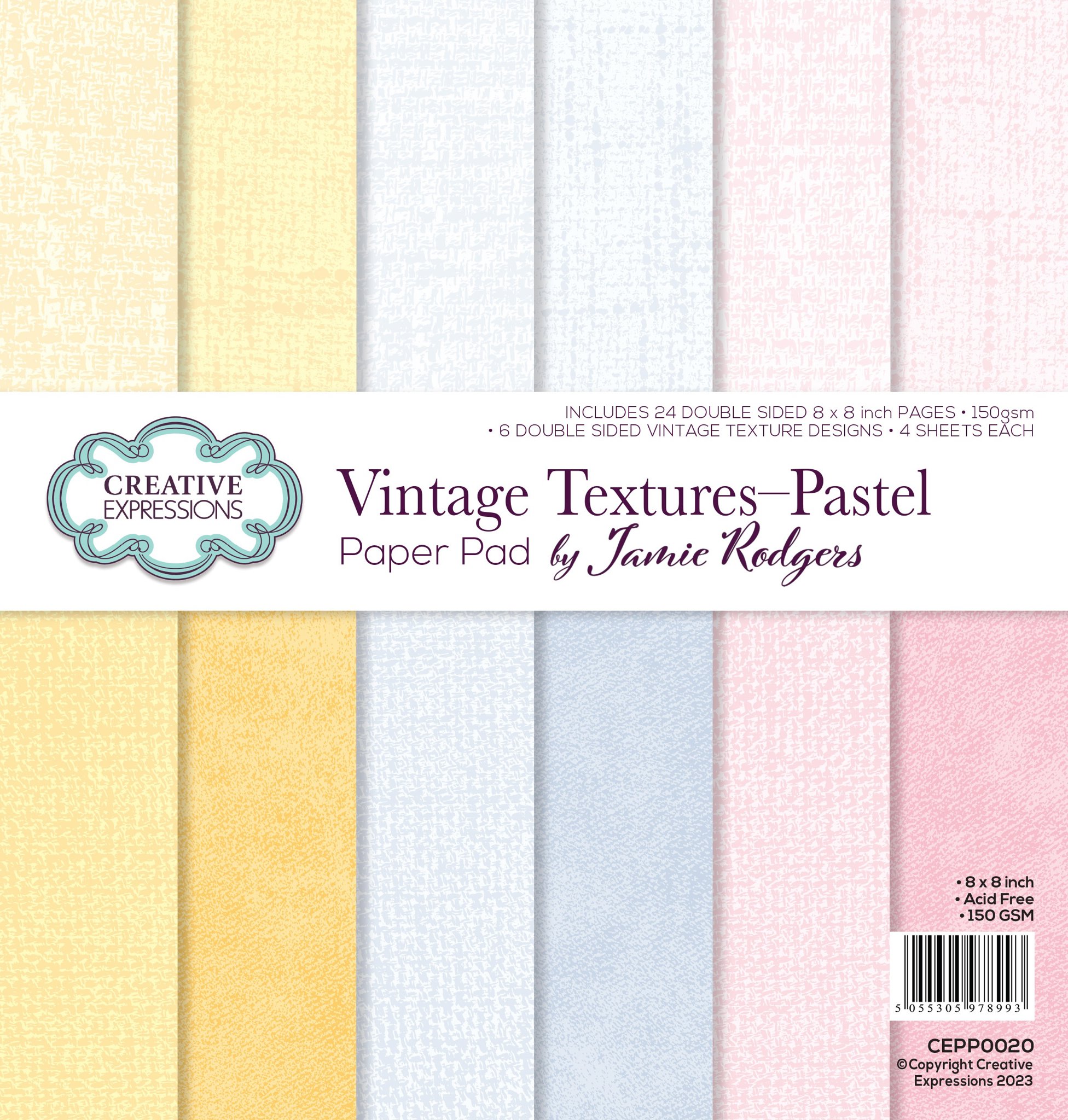 Bild von Creative Expressions Double-Sided Paper Pad 8"X8" 24/Pkg-Vintage Textures-Pastel By Jamie Rodgers