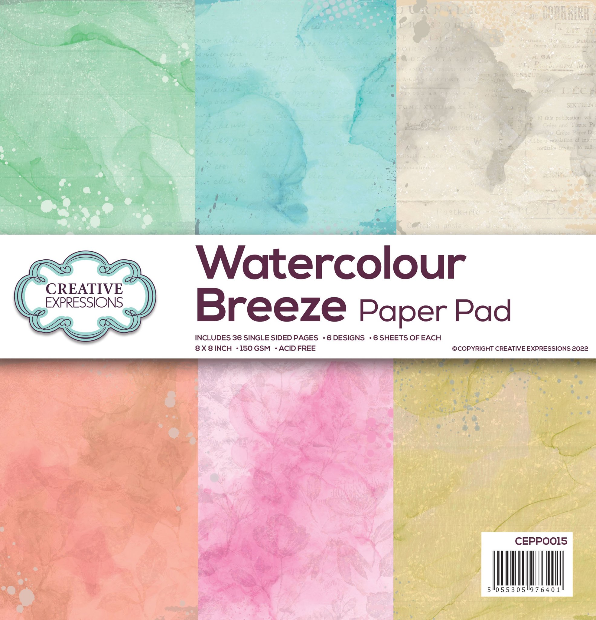 Bild von Creative Expressions Single-Sided Paper Pad 8"X8" 36/Pkg-Watercolour Breeze, 6 Designs/6 Each